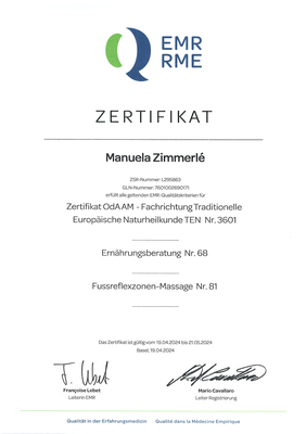 EMR Registrierung / Zertifikat OdA AM - Fachrichtung Traditionelle Europäische Naturheilkunde TEN Nr. 3601