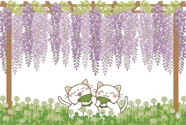 藤より柏餅!? ねこのイラスト（２対３）
