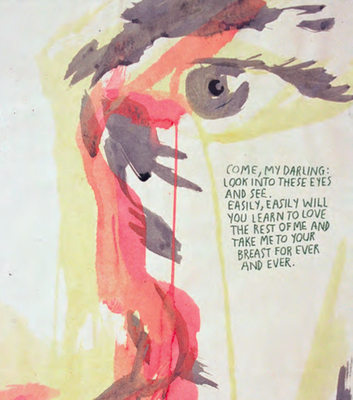 RAYMOND PETTIBON "No Title (Come my darling)", 2001  (screenshot from the catalog "A pen of all work", edited by Massimiliano Gioni and Gary Carrion-Murayari, received for an article I wrote for «Arte»)