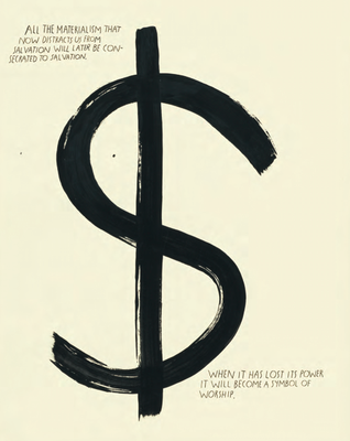RAYMOND PETTIBON "No Title (All the materialism...)" 1991 (seen in the catalog "A pen of all work", edited by Massimiliano Gioni and Gary Carrion-Murayari, received while writing an article about Pettibon)
