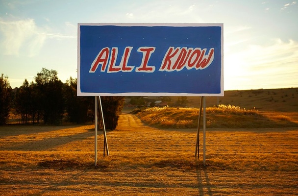 TOM POLO All I know, 2014.  From his website (A series of six billboards seen in succession whilst travelling on the train line, between Minto and Ingleburn Stations. Each sign, 250 x 500 cm)
