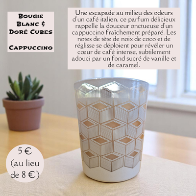 Bougie blanc et doré cubes Capuccino