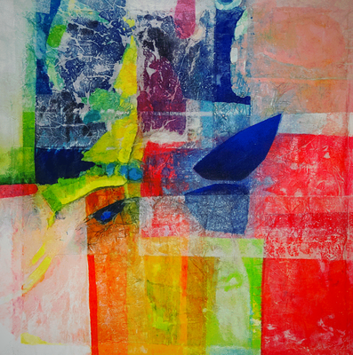 "Frankfurt 2018"/ 80x80cm, Papierschichtung, 2019.