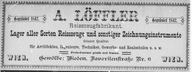 Alois Löffler's advert in Adolph Lehmann's allgemeiner Wohnungs-Anzeiger 1878 [Wienbibliothek Digital].