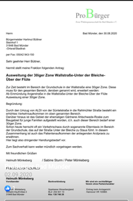 proBürger Antrag Ausweitung der 30er Zone