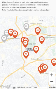 The location map from the Tokyo Toilet Project website