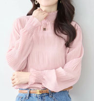【春物】 シャーリング シフォンブラウス  フォーユー価格　1,680円(税込)   【ピンク】   