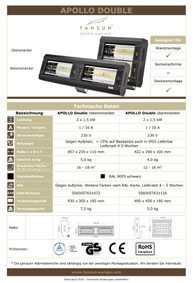 Datenblatt Infrarotheizung APOLLO 2x1,5 kW übereinander