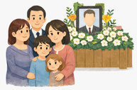 ご家族中心で故人を見送る家族葬のイラスト