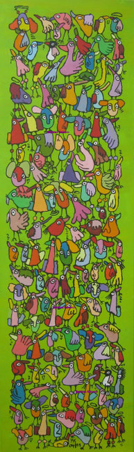 "Neuigkeiten und Gerüchte verbreiten, Acryl auf Leinwand, 30/100 cm, April 2011 (verkauft)