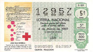 DECIMO LOTERÍA NACIONAL - Nº 12957 - 4 DE MARZO DE 1.989 (1,50€).