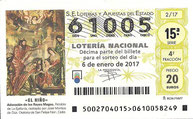 DECIMO LOTERÍA NACIONAL - Nº 61005 - 6 DE ENERO DE 2.017 (1€).