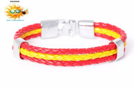 PULSERA CABALLERO - BANDERA DE ESPAÑA - CUERO TRENZADO - ACERO INOXIDABLE (6,50€).