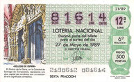 DECIMO LOTERÍA NACIONAL - Nº 81614 - 27 DE MAYO DE 1.989 (1,50€).