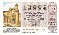 DECIMO LOTERÍA NACIONAL - Nº 13802 - 18 DE MARZO DE 1.989 (1,50€).