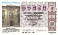 DECIMO LOTERÍA NACIONAL - Nº 86928 - 3 DE JUNIO DE 1.989 (1,50€).