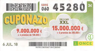 CUPONAZO DE LA O.N.C.E. - Nº 45280 - 6 - JUL. 18 (0,60€).