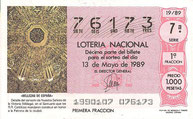 DECIMO LOTERÍA NACIONAL - Nº 76173 - 13 DE MAYO DE 1.989 (1,50€).