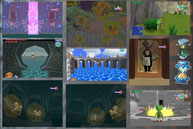 Ornamentik in Wind Waker. r.u: Link wandert in der Vergangenheit. (Bildschirmphotos von mir) r: 3D Modell und Grafik der Sanduhr aus Phantom Hourglass (von Nintendo)