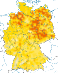Karte zur Verbreitung des Sumpfrohrsänger (Acrocephalus palustris) in Deutschland.