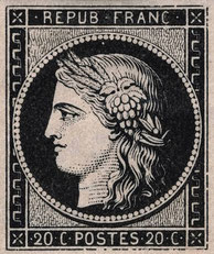 Le Cérès Noir de 20 centimes, premier timbre-poste français émis en 1849