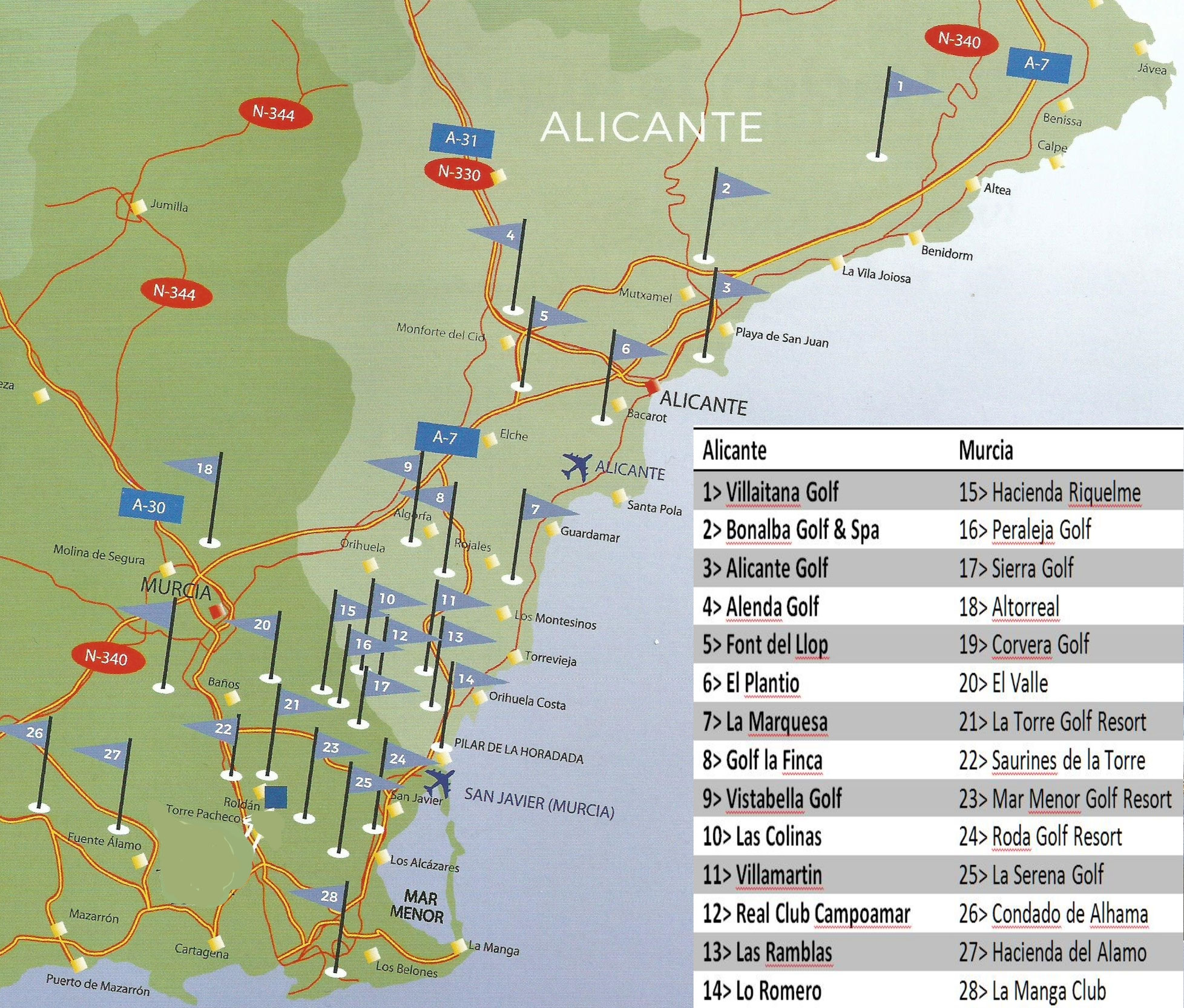 28 costa blanca golf courses Alicante golf club hire/rental