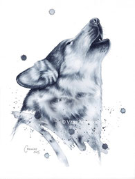 zeitloses Kunstwerk von einem Wolf - handgemaltes Originalkunstwerk 