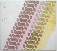 Wheel Loader Tracks, 2014, 210 x 200 cm, Acryl und Schmutz auf Stoff