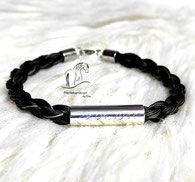 Armband aus Pferdehaar-S10-rund geflochten mit Hülse und Gravur-Karabinerverschluss-Silber