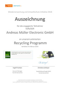 Prämierung der AME GmbH durch einen Lieferanten für nachhaltiges Recycling - Das Bild ist vergrößerbar