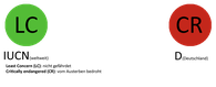 Gefährdungsstatus der Raubseeschwalbe gemäß der Roten Liste der Brutvögel des IUCN, in Deutschland, Österreich und der Schweiz.