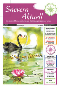 Die Ansicht der Titelseite der Zeitung "Snevern aktuell", gesetzt bei Astrid Röben Printmedien in Neuenkirchen.