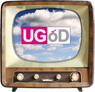 Ein alter Fernseher zeigt das UGÖD-Logo.