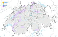 Karte zur Verbreitung der Steppenweihe in Österreich zur Zugzeit.