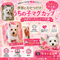 ペット似顔絵マグカップ　ペットロスや、犬猫好きなかたへのプレゼントに人気です。