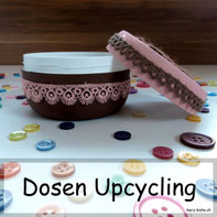 Dosen Upcycling mit Spitzenbändern und Acrylfarbe