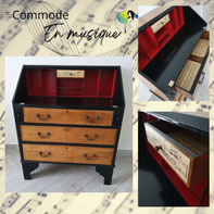 commode, meuble entrée, coiffeuse, avec presque rien, recyclage, relooking de meuble, deco musique, noir, rouge, sciez, thonon, leman, chablais