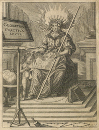 The title page of the 1667 edition of Daniel Schwenter's Geometriæ Practicæ, edited and expanded by the architect and engineer Georg Andreas Böckler, featuring a plane table [E-rara]. 
