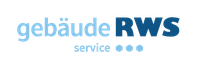 Logo von RWS Gebäudeservice: die Wörter gebäude und service in hellblauen Kleinbuchstaben, RWS in dunkelblauen Versalien, darunter drei hellblaue Punkte