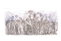Zeichnung, schwarz-weiss mit Bleistift von Gruppe, Maler Leo Ledermann, Locarno