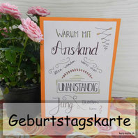 Geletterte Geburtstagskarte: unanständig jung bleiben