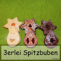 Spitzbuben drei Sorten: Original, mit Schokoladenpulver und mit Schokoladenstücklein