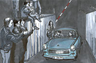 30 Jahre Mauerfall, Öffnung des Grenzübegangs Sonnenallee in Berlin,Bild aus dem Comic Todesstreifen