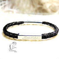 Pferdehaararmband  Edelstahl- mit hülse, Hebeldruckverschluss und Gravur