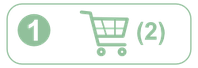 grünes Icon: 1. Einkaufswagen und eine zwei in Klammern für zwei Artikel im Warenkorb
