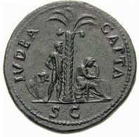 Von CNG coins. - Cropped version of File:Sestertius - Vespasiano - Iudaea Capta-RIC 0424.jpg from Commons, CC BY-SA 2.5 (Quelle verlinkt)