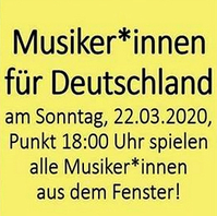 Musiker Für Deutschland -Aufruf in sozialen Netzwerken zum Fensterkonzert