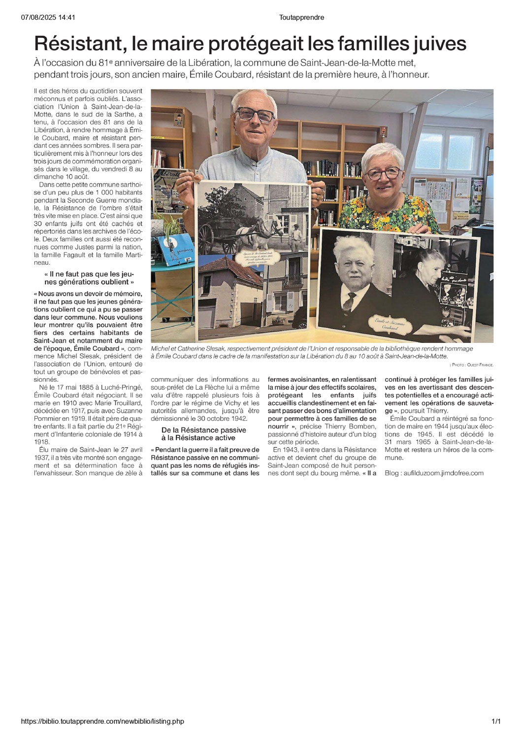 Le Site "la Sarthe sous l'Occupation" dans le journal