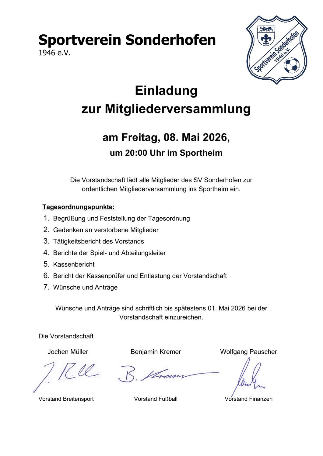 Ordentliche Mitgliederversammlung 2026