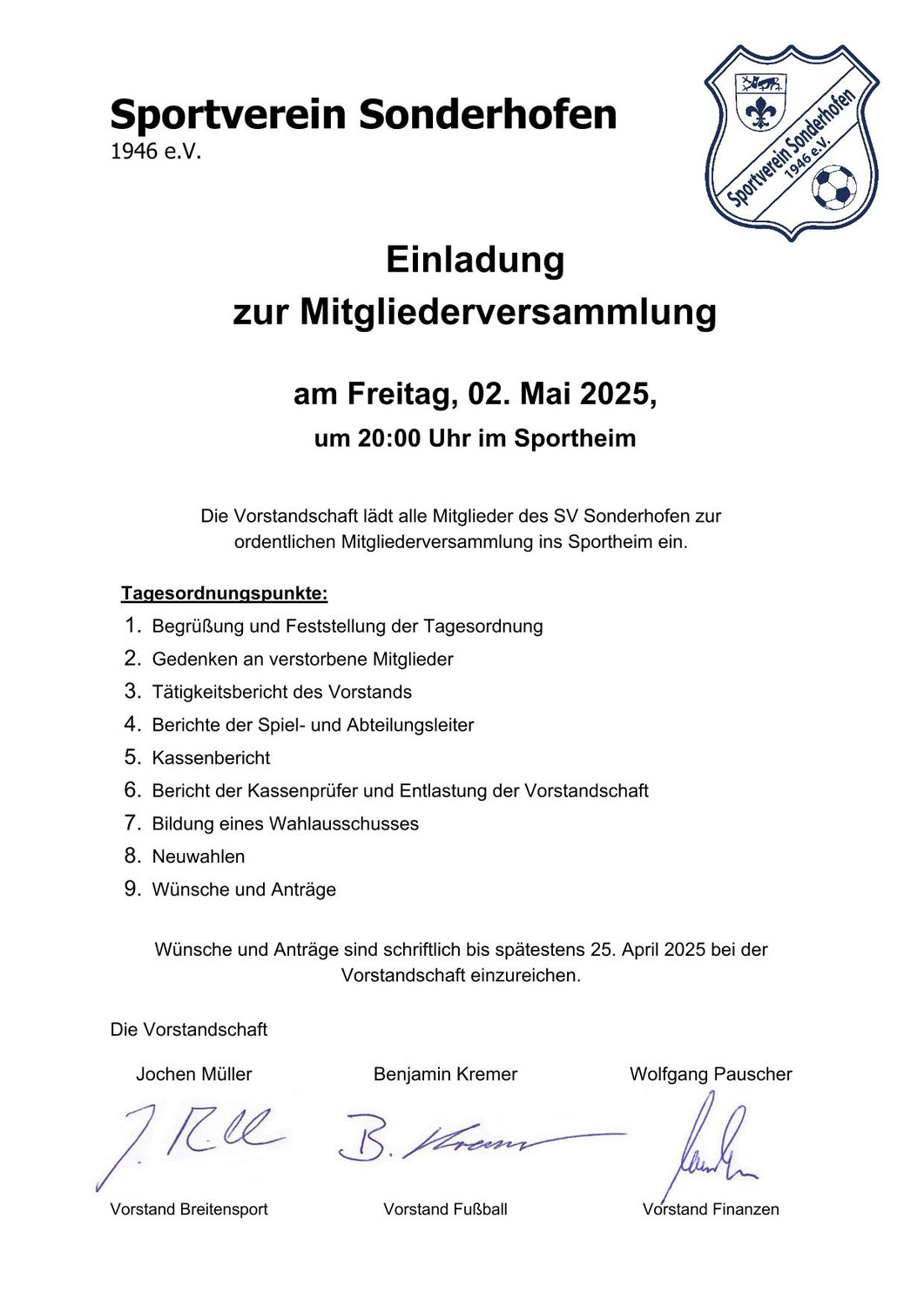 Ordentliche Mitgliederversammlung 2025